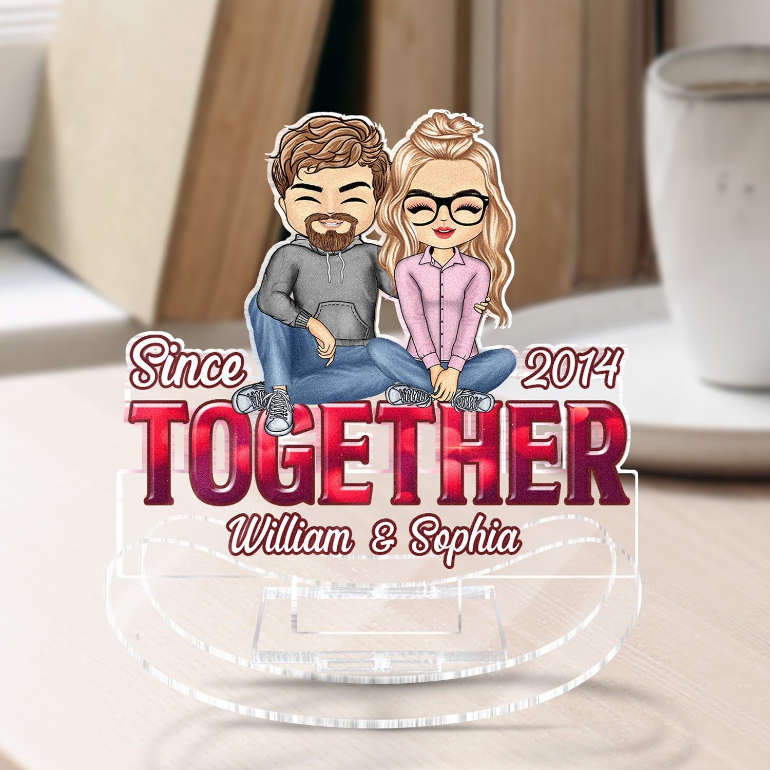 Chibi Couple Together Since - Anniversary Gift For Spouse, Husband, Wife - Personalized Acrylic Shaking Stand