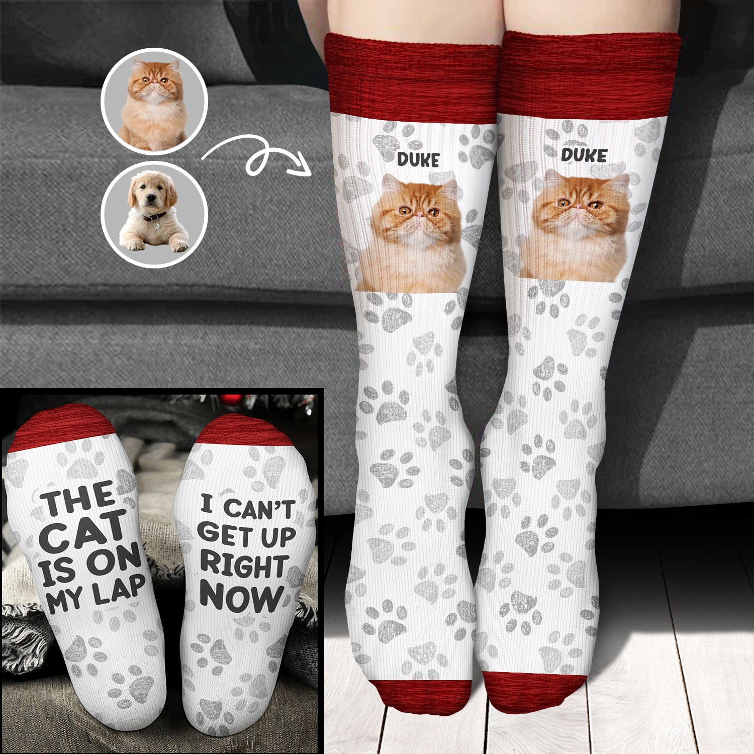 Custom Photo The Cat Is On My Lap - Gift For Cat Lovers - Personalized Socks