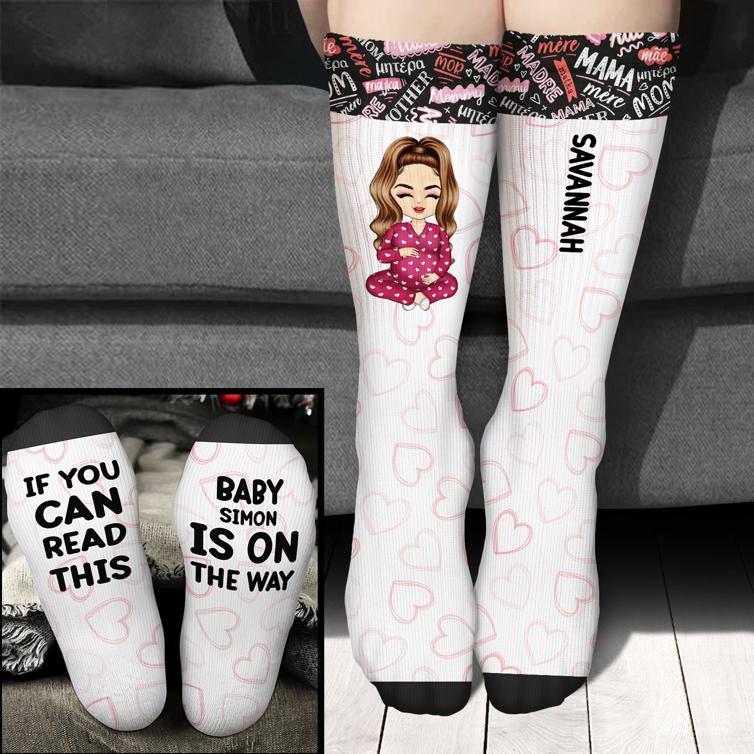 Baby Is On The Way - Gift For Mother To Be - Personalized Socks