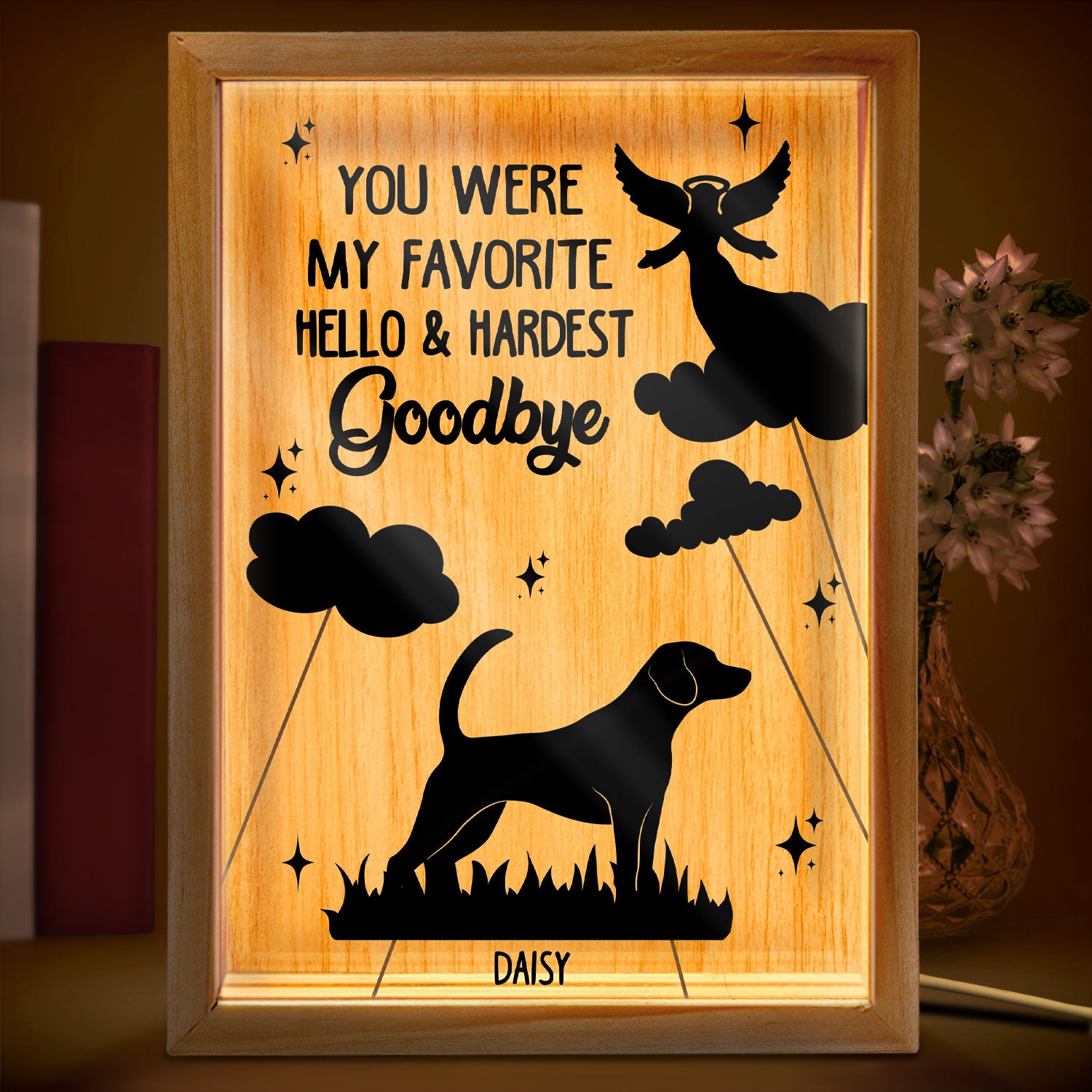 Shadow Puppet Hardest Goodbye - Memorial Gift For Pet Lovers - Personalized Picture Frame Light Box