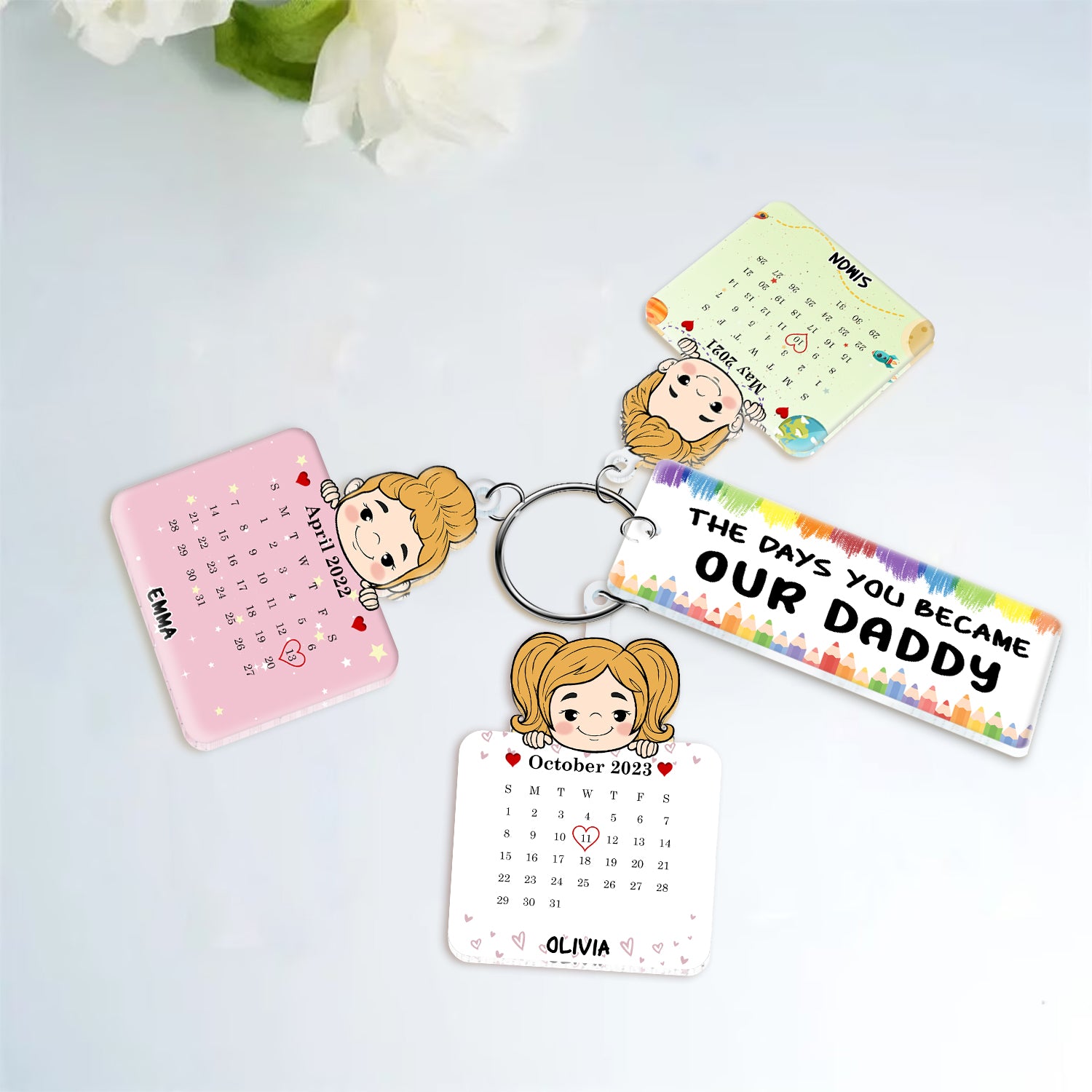 Calendar The Day You Became My Daddy - Personalized Acrylic Tag Keychain