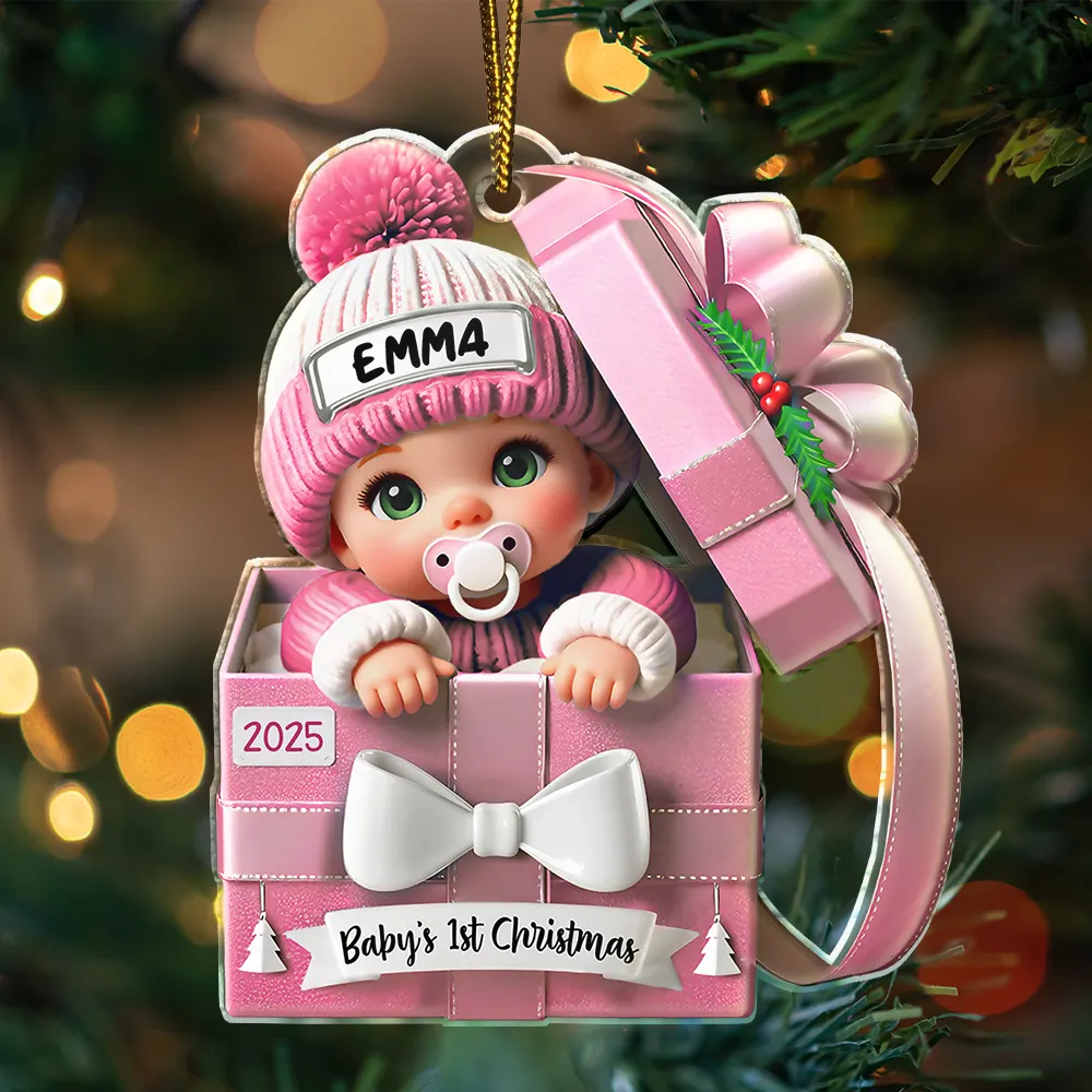 Christmas,New baby,New Dad,New Mom - Baby First Christmas, Baby Reveals, Gift Box 3D Effect - Personalized Custom Shaped Acrylic Ornament