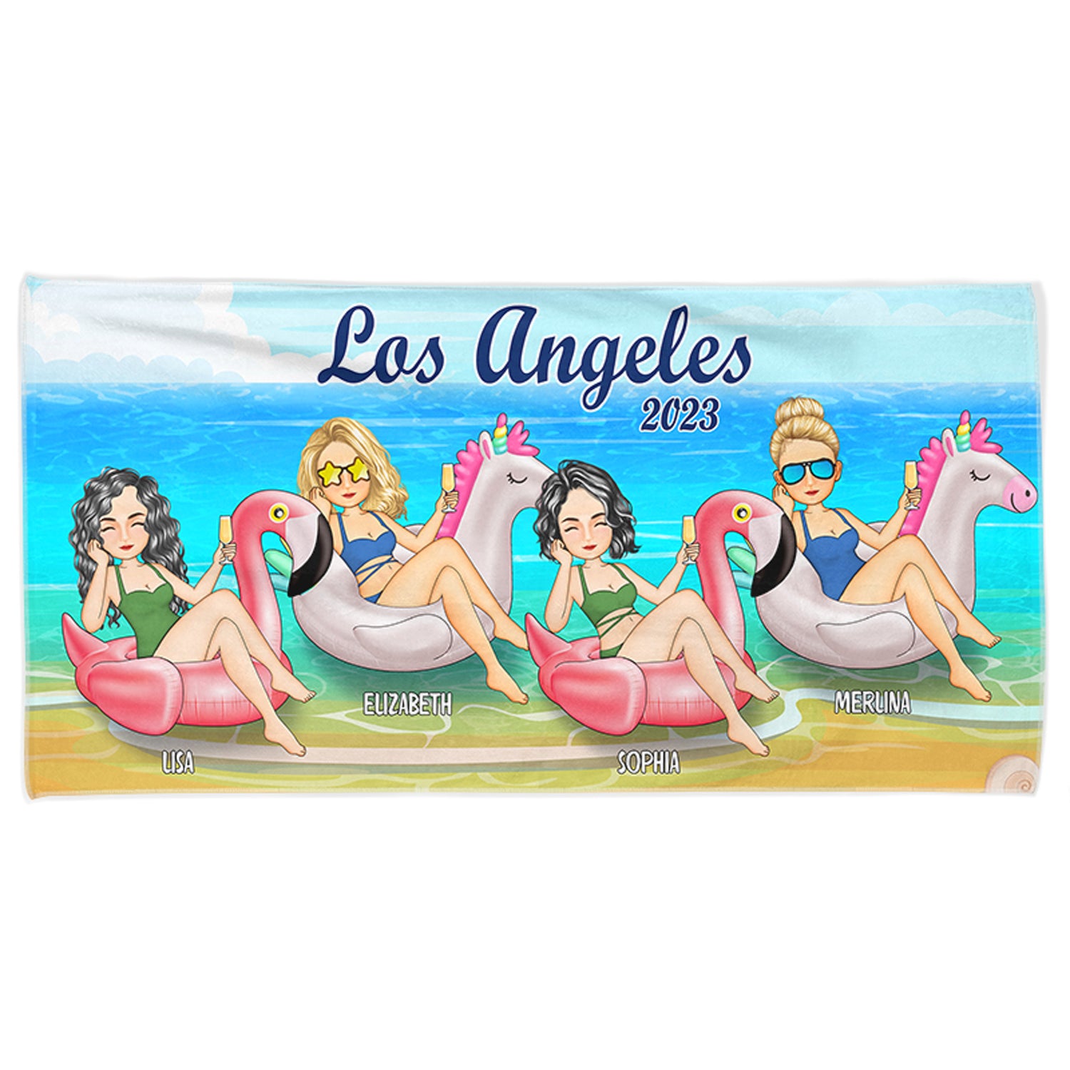 Beach Bestie Flamingo Girl - Gift For Bestie, Gift For Women - Personalized Beach Towel