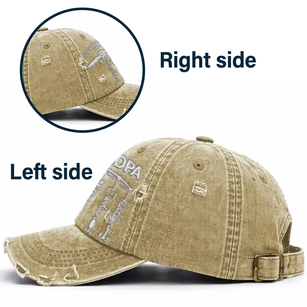 Gift For Father,Gift For Grandpa,Happy - Hooked On Dad Grandpa - Personalized Embroidered Distressed Cap