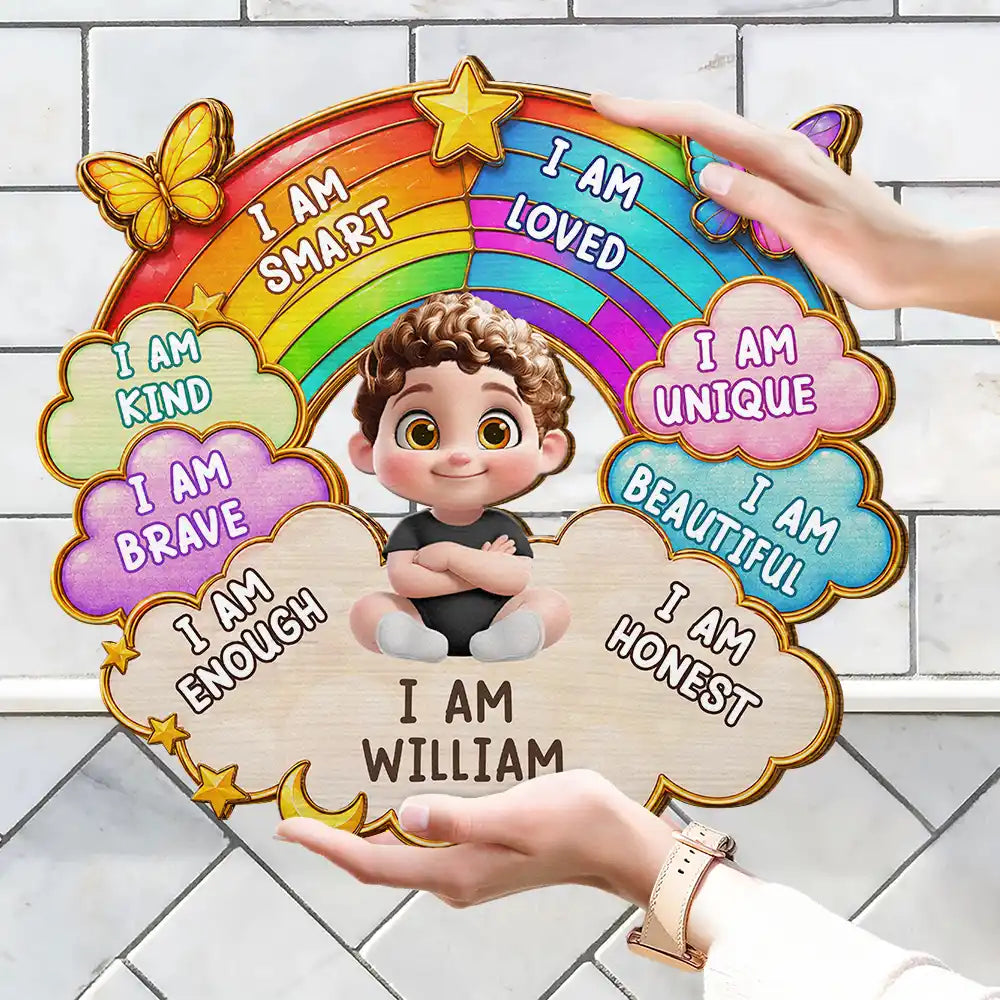 Adorable, Back To School, Gift For Kids, Vector - I Am Smart Kind Brave Butterfly - Personalized Custom Shaped Wood Sign