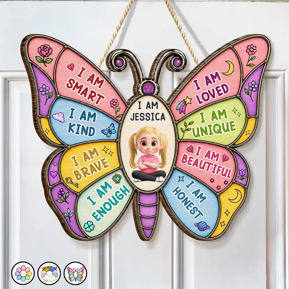 Adorable, Back To School, Gift For Kids, Vector - I Am Smart Kind Brave Butterfly - Personalized Custom Shaped Wood Sign
