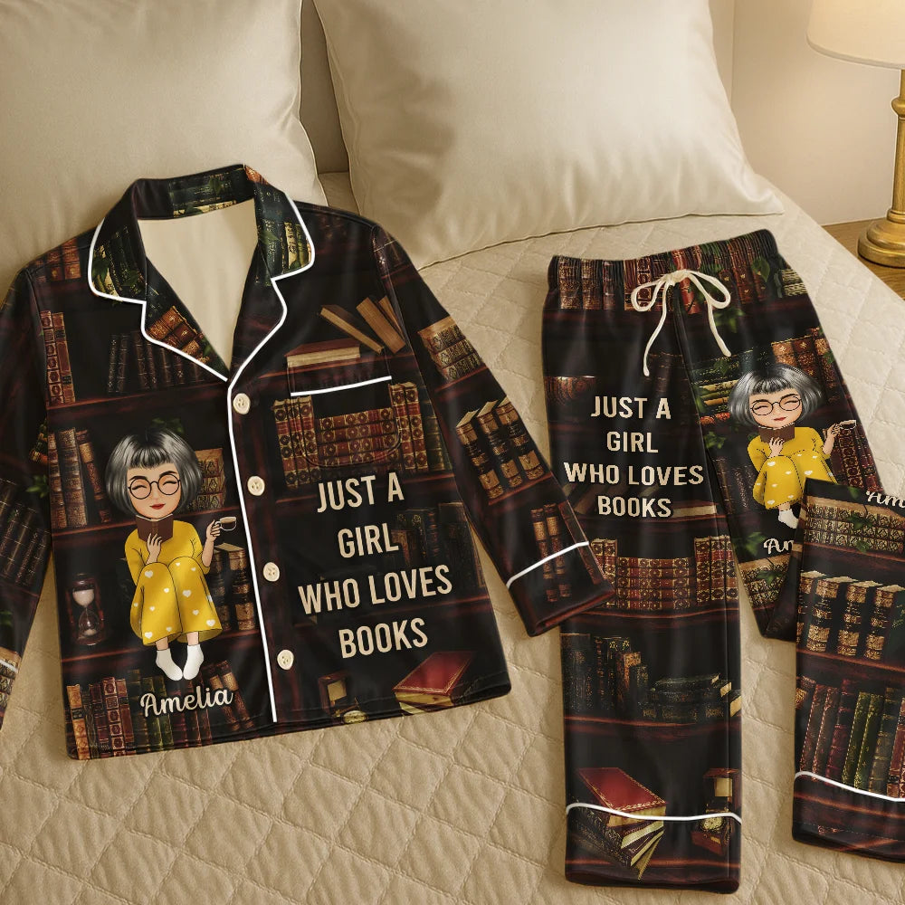 Happy,Reading,Gift For Yourself,Gift For Women - Just A Girl Who Loves Books - Personalized Satin Pajama Set