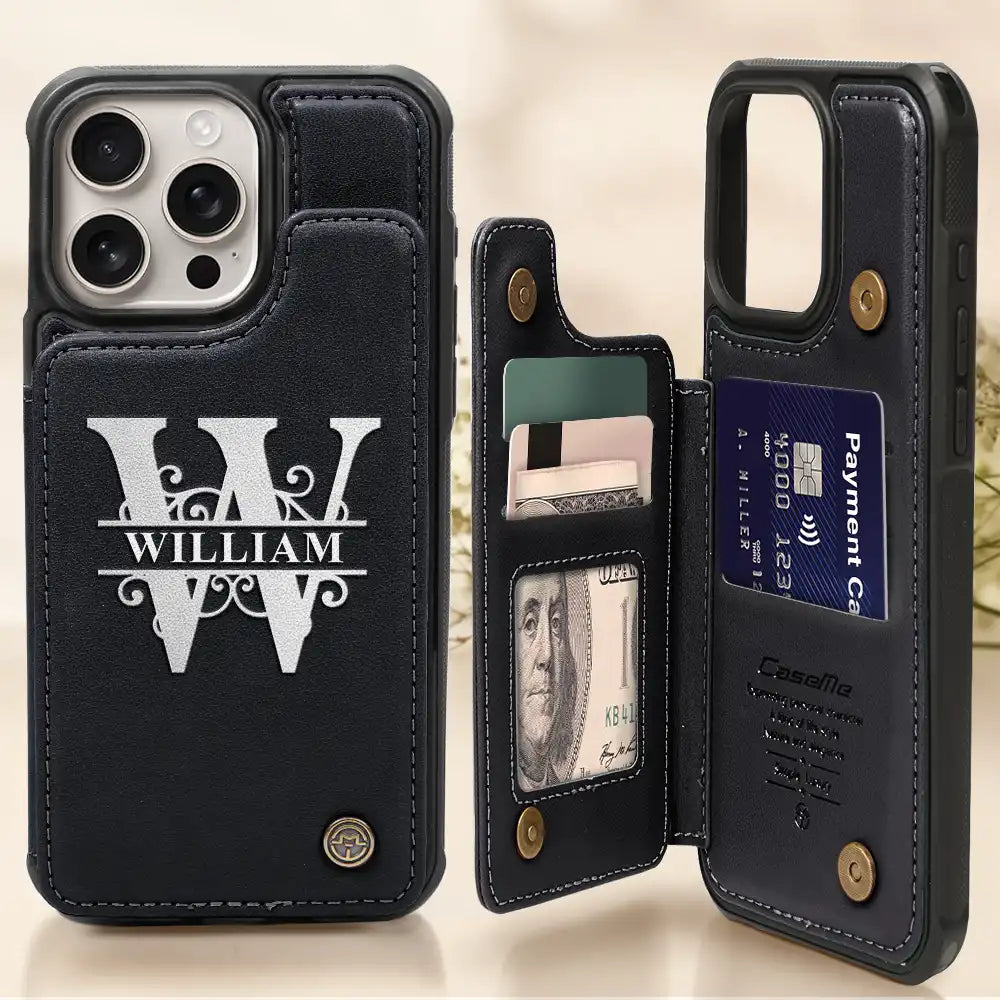 Monogram Initial Personalized Leather Flip Wallet Phone Case