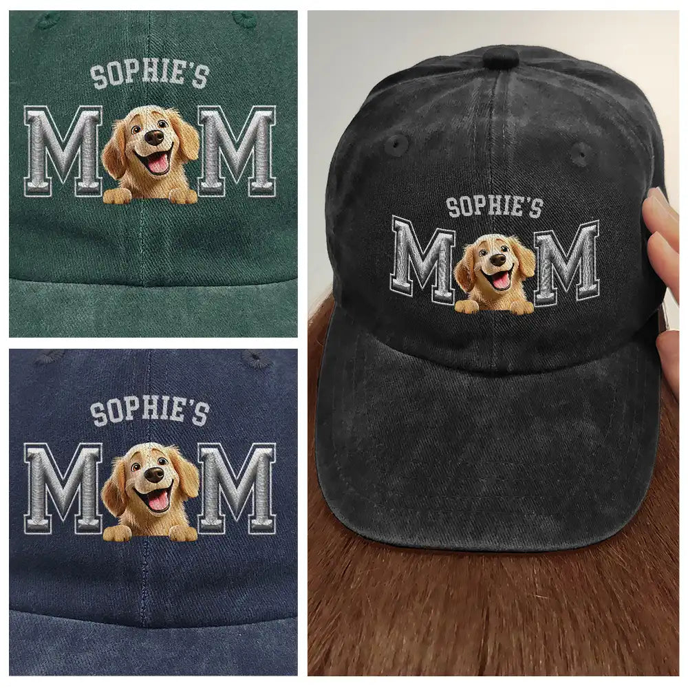 Dog Lovers,Dog Dad,Happy,Pet Lovers,Pet Dad,Pet Mom,Dog Mom - Dog Dad Dog Mom 3D Effect - Embroidery Text Effect Printed, Personalized Vintage Washed Denim Cap