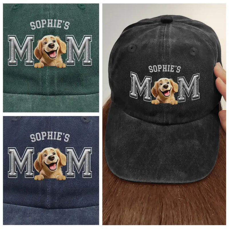 Dog Lovers,Dog Dad,Happy,Pet Lovers,Pet Dad,Pet Mom,Dog Mom - Dog Dad Dog Mom 3D Effect - Embroidery Text Effect Printed, Personalized Vintage Washed Denim Cap