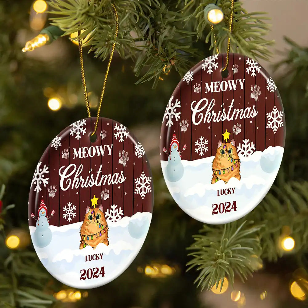 Noël miaulant - Cadeau de Noël pour les amoureux des chats - Décoration de Noël en céramique personnalisée