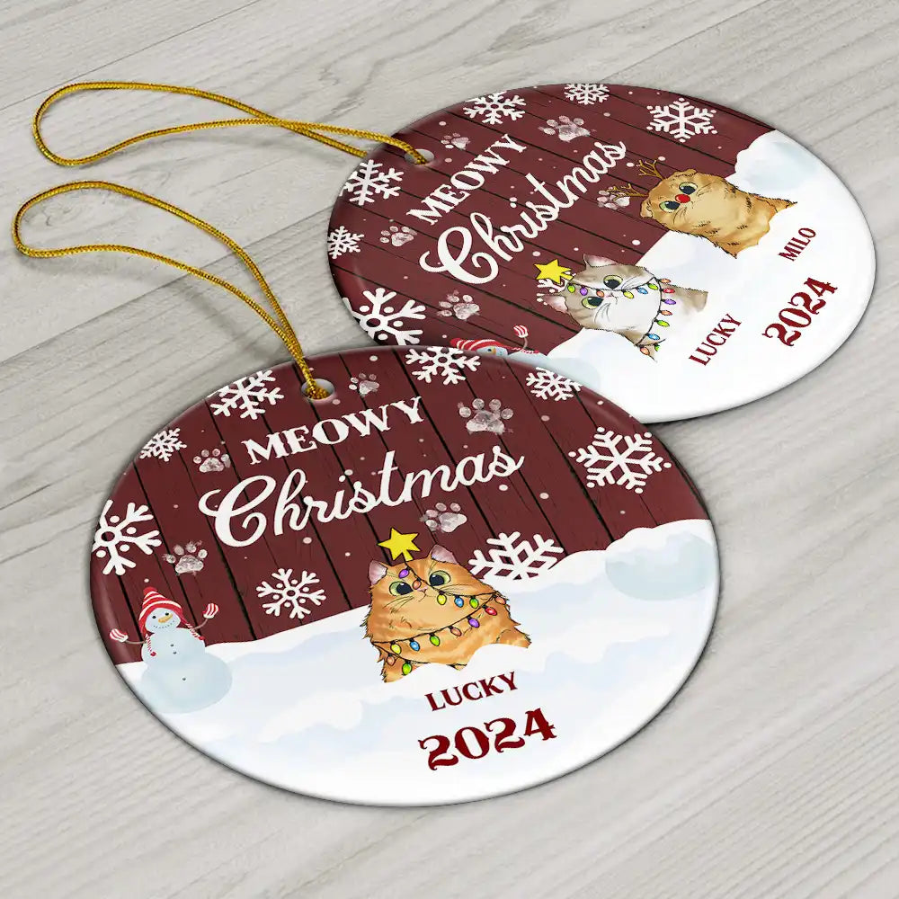 Noël miaulant - Cadeau de Noël pour les amoureux des chats - Décoration de Noël en céramique personnalisée