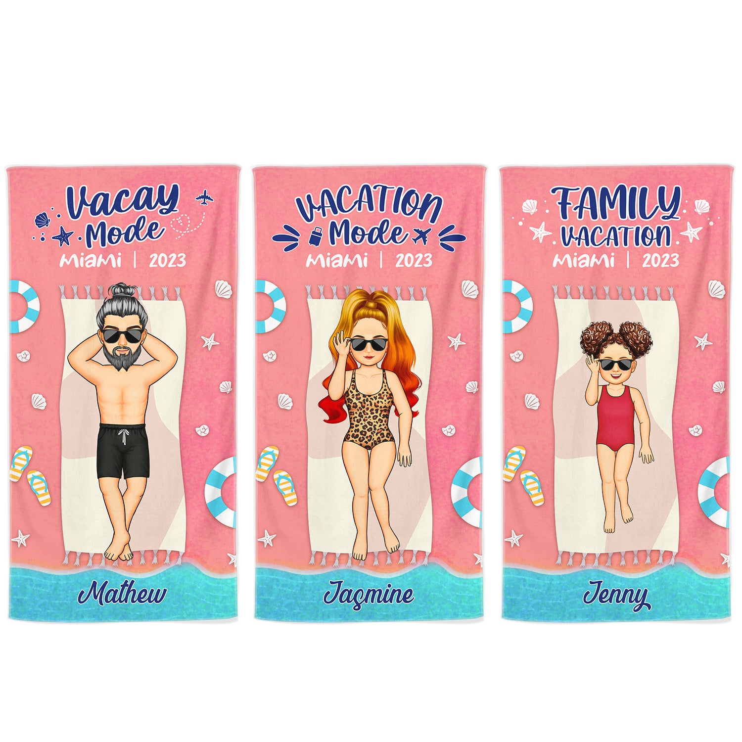 Family Vacation Vacay Mode - Gift For Family - Personalized Custom Beach Towel