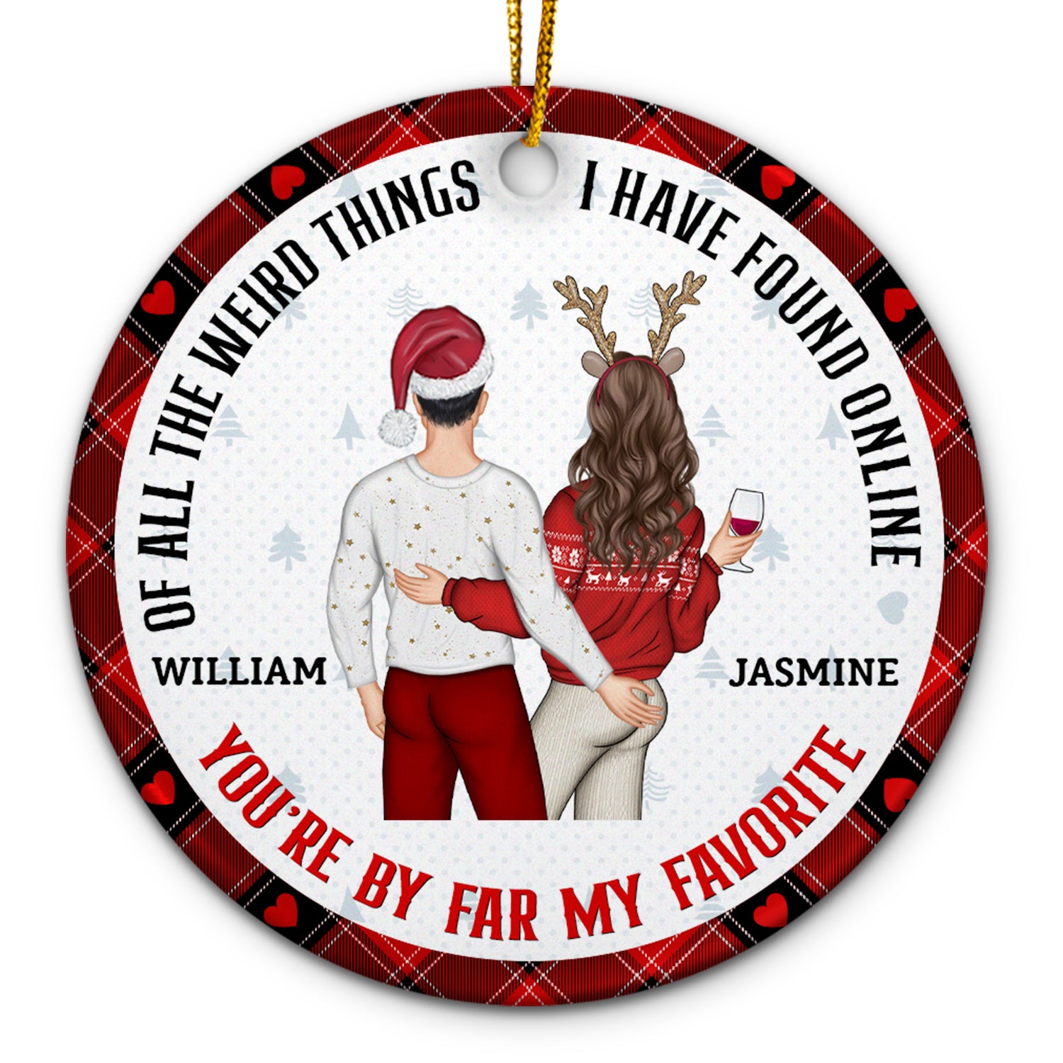 Christmas Couple Back Side You Are My Favorite By Far - Gift For Couples - Personalized Circle Ceramic Ornament