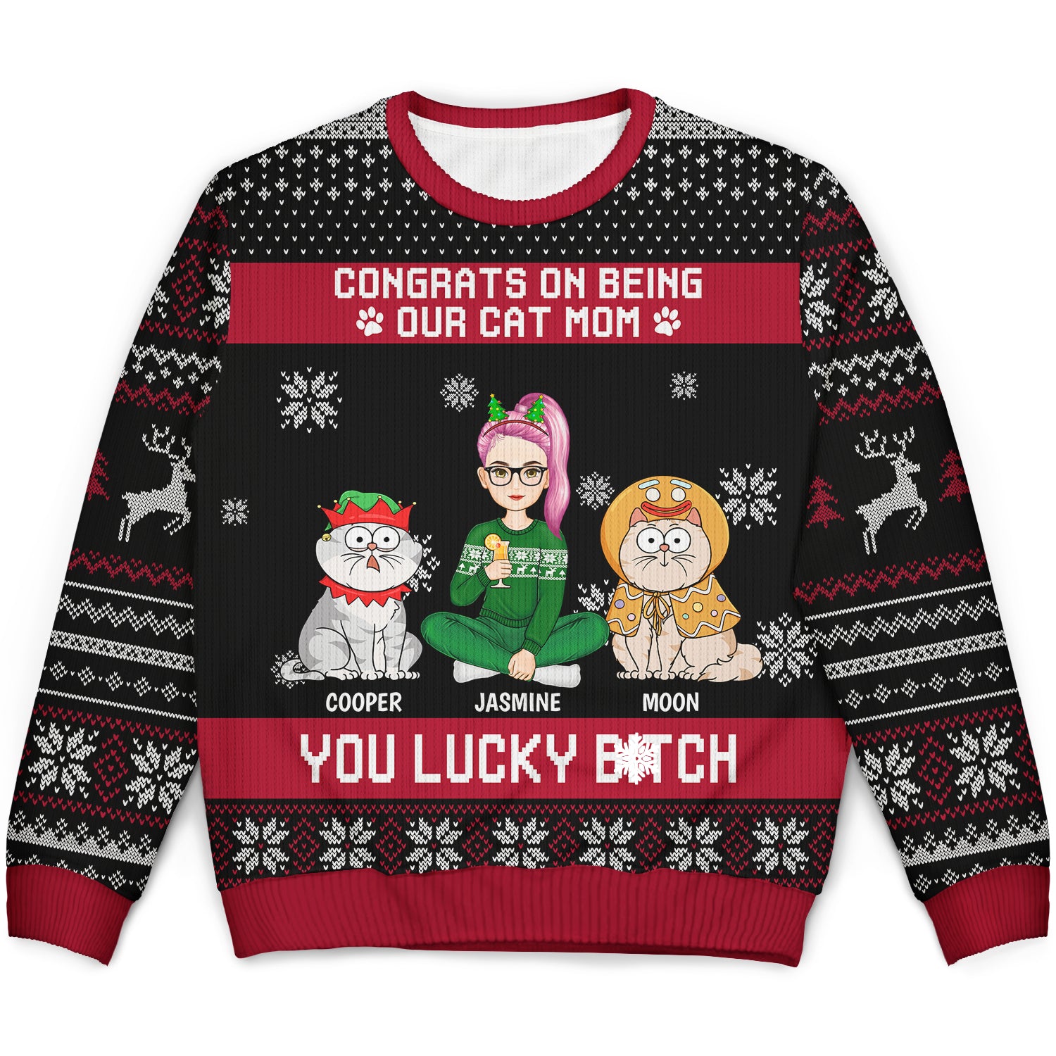 Christmas Congrats On Being My Cat Mom - Gift For Cat Lovers - Personalized Unisex Ugly Sweater