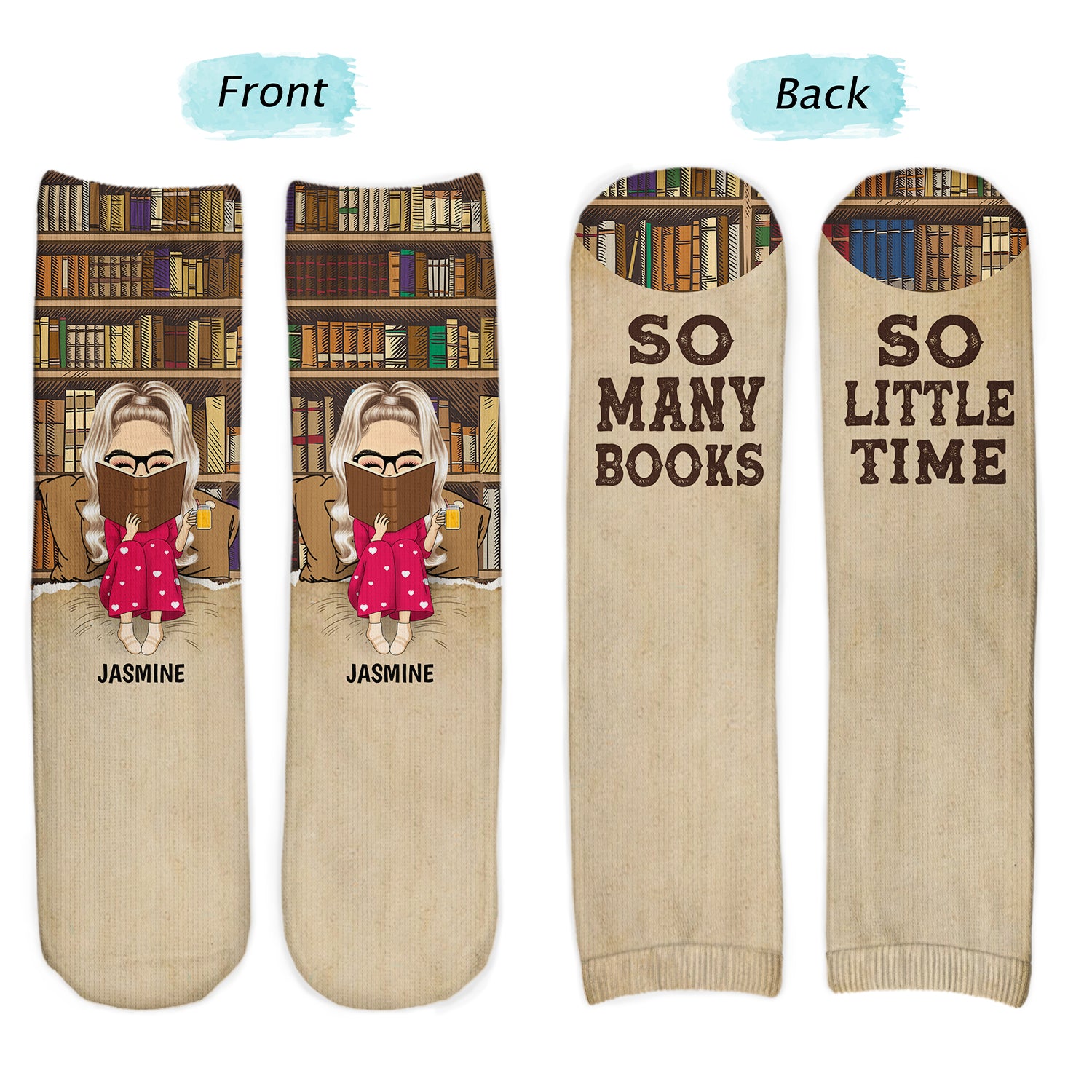 Reading So Many Books So Little Time - Gift For Book Lovers - Personalized Socks