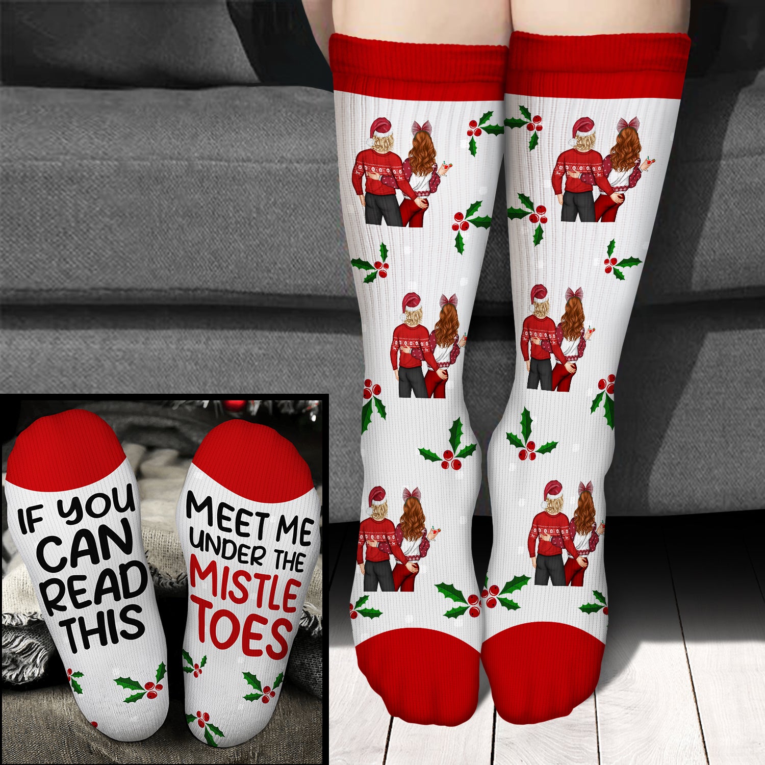 Under The Mistletoes - Christmas Gift For Couples - Personalized Socks