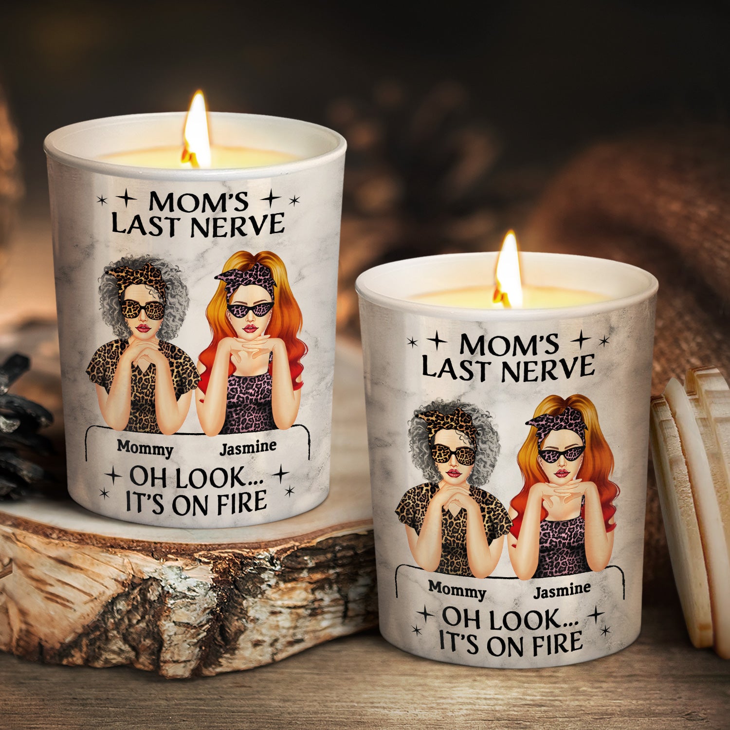 Mother & Daughter Mom's Last Nerve - Gift For Mother - Personalized Scented Candle With Wooden Lid