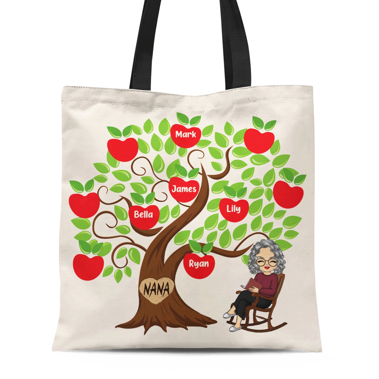 Apple Tree - Gift For Grandma - Personalized Zippered Canvas Bag