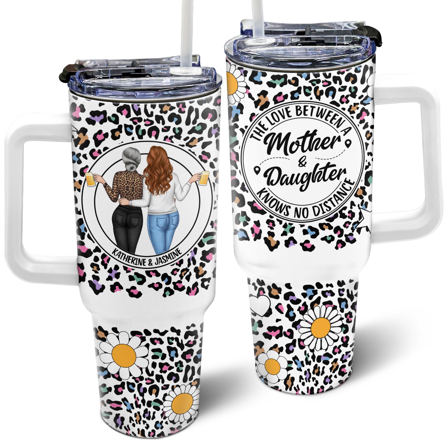 Knows No Distance - Gift For Mother And Daughter - Personalized 40oz Tumbler With Straw