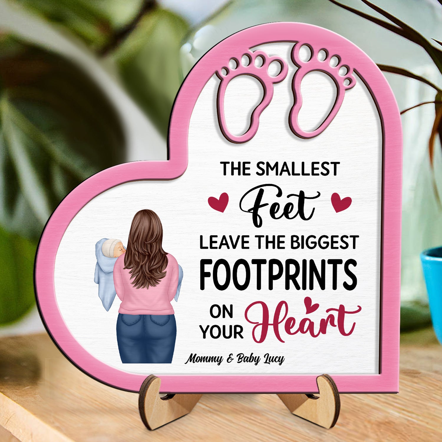 The Smallest Feet - Gift For Mother - Personalized 2-Layered Wooden Plaque With Stand