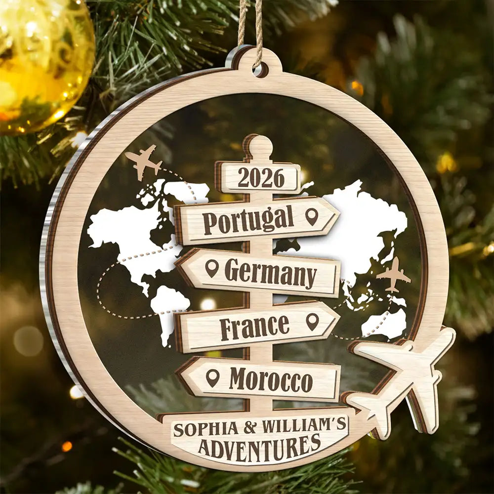 Travel Couple Goal, Destination Of All Year - Personalized 2-Layered Mix Ornament