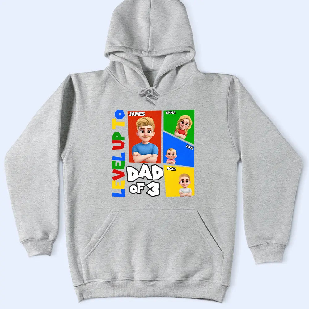 Gift For Father,Non-Eng,Vector,Adorable - Level Up To Dad Of Two Basic Color Arcade Theme - Personalized T Shirt