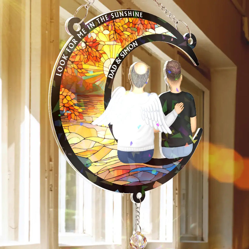 Memorial,Family,Sad - Look For Me In The Sunshine - Personalized Rainbow Suncatcher With Crystal Ball Prism