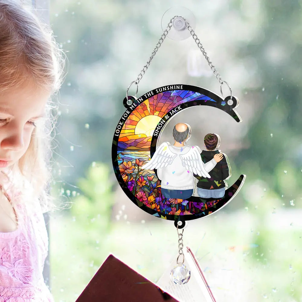 Memorial,Family,Sad - Look For Me In The Sunshine - Personalized Rainbow Suncatcher With Crystal Ball Prism
