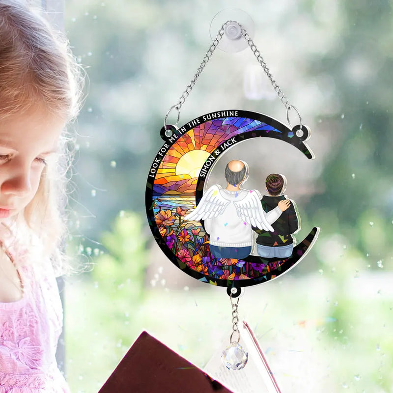 Memorial,Family,Sad - Look For Me In The Sunshine - Personalized Rainbow Suncatcher With Crystal Ball Prism
