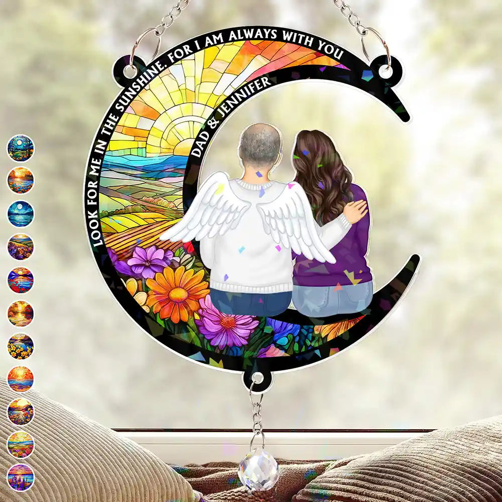 Memorial,Family,Sad - Look For Me In The Sunshine - Personalized Rainbow Suncatcher With Crystal Ball Prism