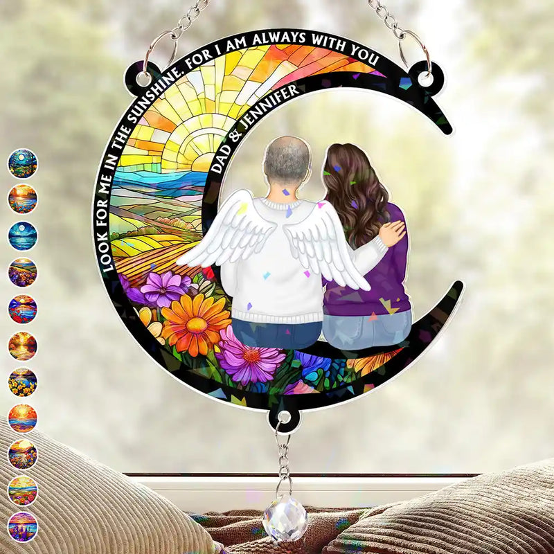 Memorial,Family,Sad - Look For Me In The Sunshine - Personalized Rainbow Suncatcher With Crystal Ball Prism