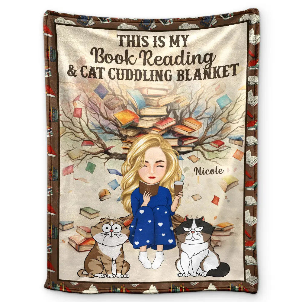 Cozy Cat & Books Blanket For Women - Soft Throw Blanket For Sofa, Couch, Bed - 50x60 Inches - Perfect Gift For Book And Cat Lovers 9 thumbnail image