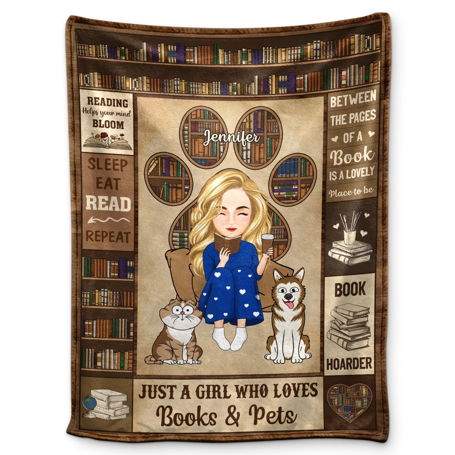 Reading Easily Distracted By Dogs Cats - Gift For Reading Lovers, Pet Lovers - Personalized Fleece Blanket