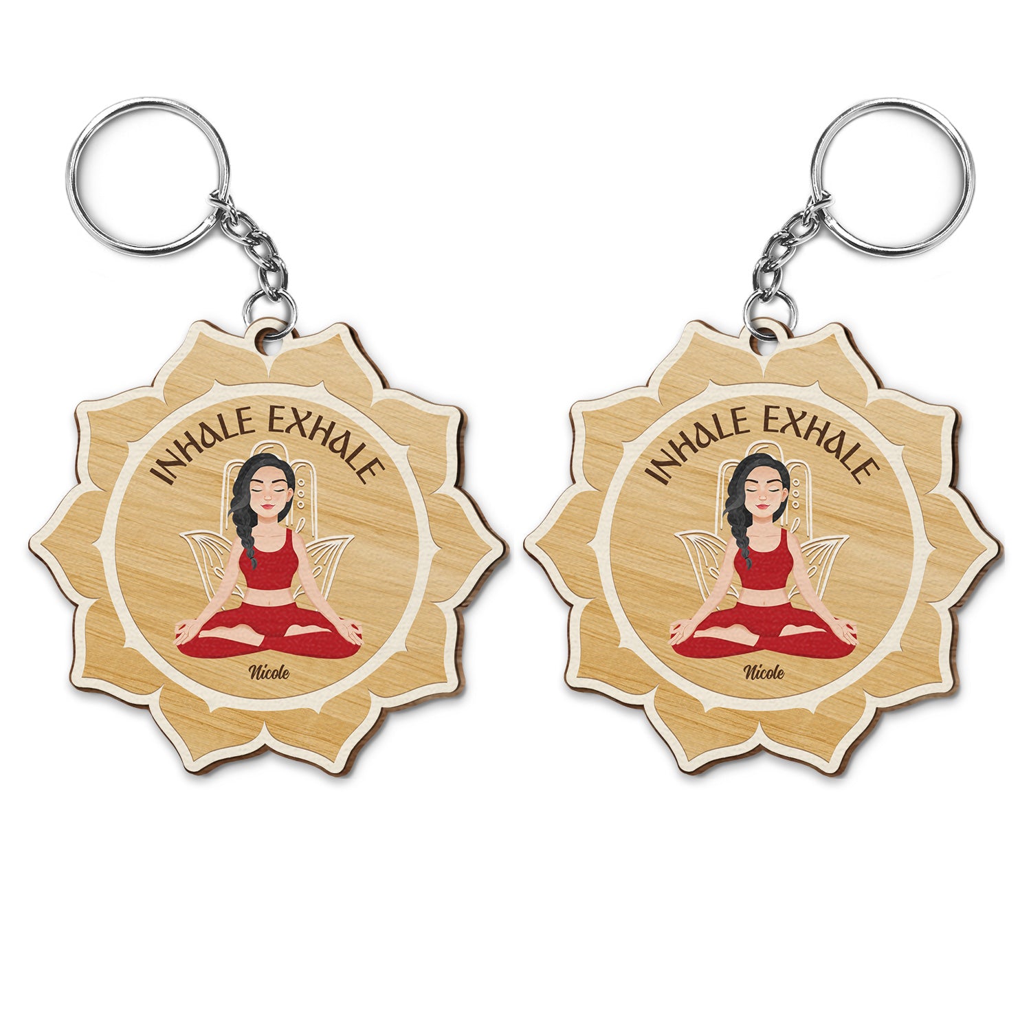 Inhale Exhale - Gift For Yoga Lovers - Personalized Wooden Keychain