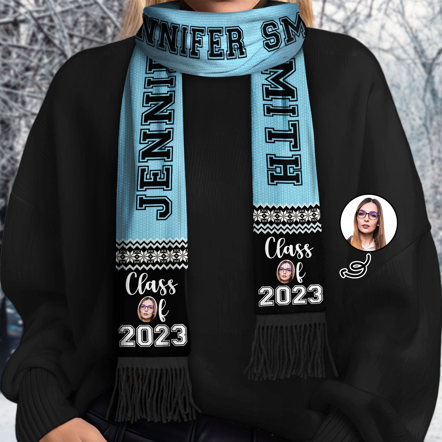 Custom Photo Class Of 2023 - Christmas Gift - Personalized Wool Scarf With Tassel