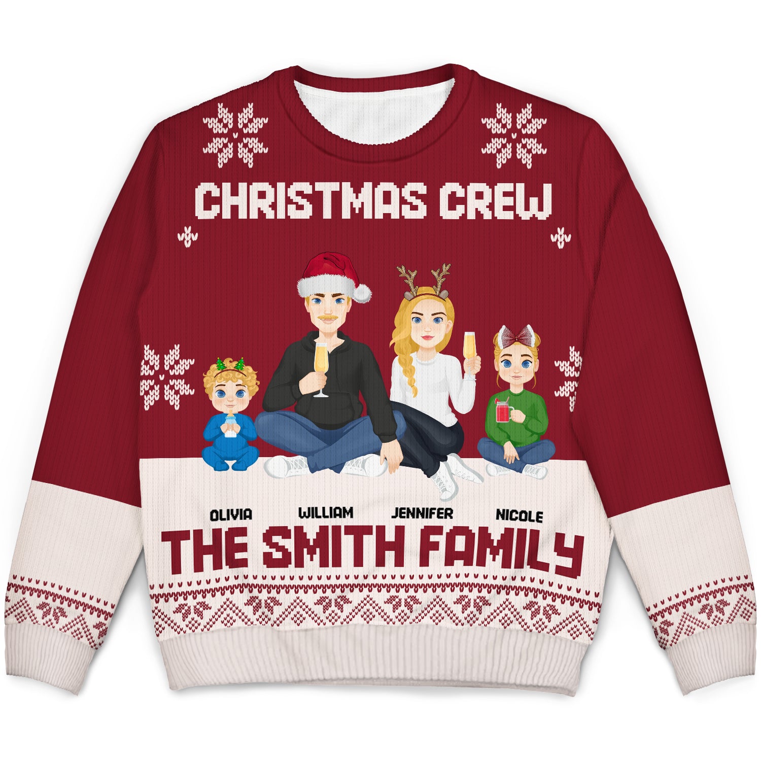 Christmas Flat Art Family Christmas Crew - Gift For Family - Personalized Unisex Ugly Sweater