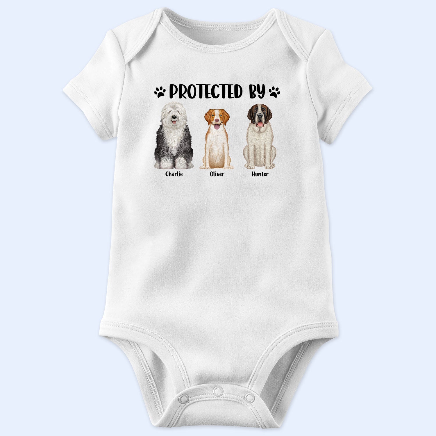 Dog Lovers Protected By - Gift For Baby, Baby Shower, New Baby - Personalized Baby Onesie