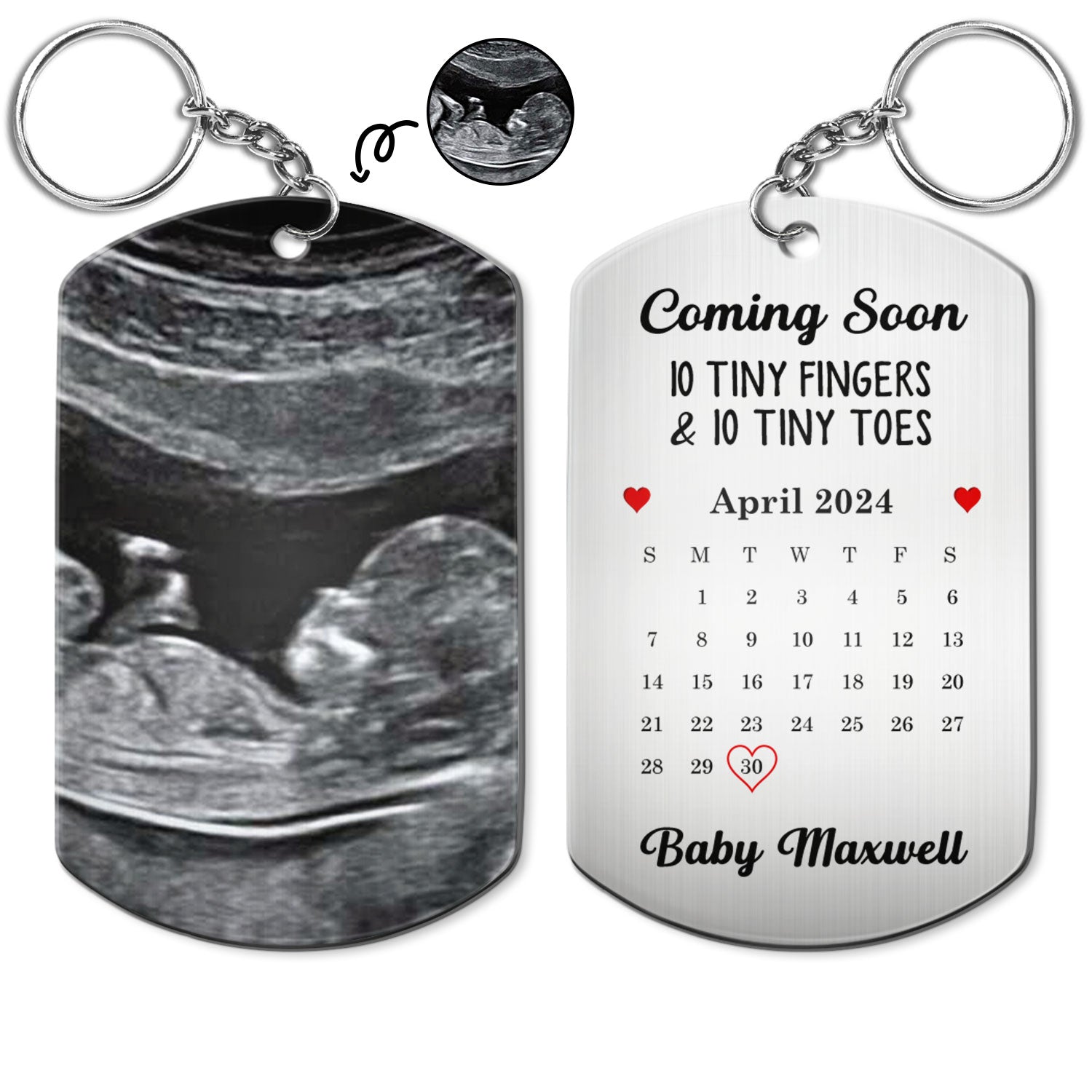 Custom Photo Calendar Baby Announcement - Gift For Pregnant Mother - Personalized Aluminum Keychain