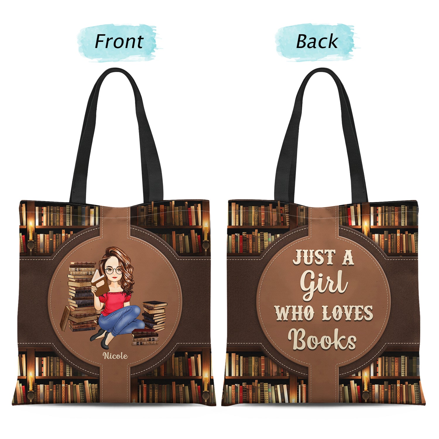 Cartoon Just A Girl Who Loves Books - Gift For Reading Lovers - Personalized Zippered Canvas Bag