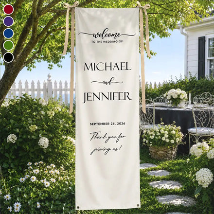 Minimalist Welcome To The Wedding Of Us - Personalized Vertical Banner