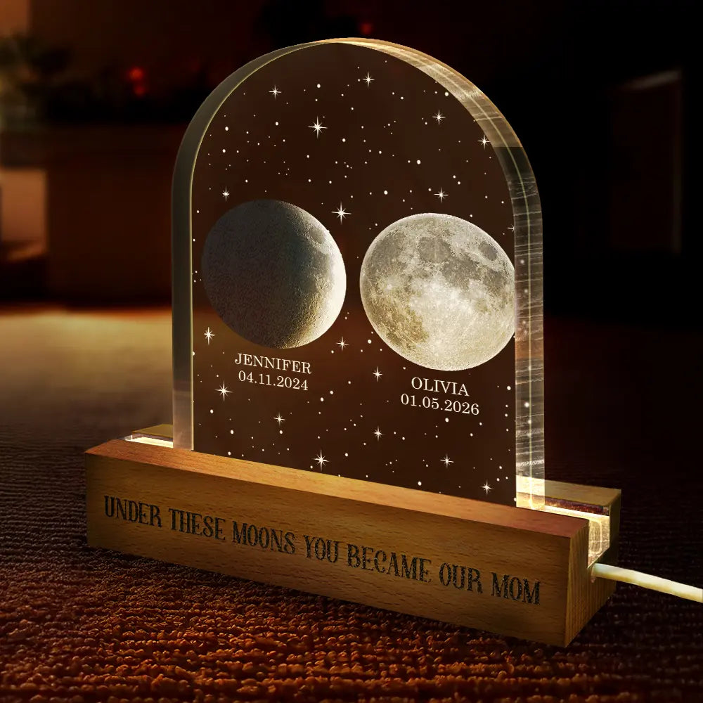 Gift For Father,New Dad,New baby,Happy,Moon Phase,Adorable - Moon Phase Under This Moon You Became My Dad - Personalized Custom Shaped LED Light