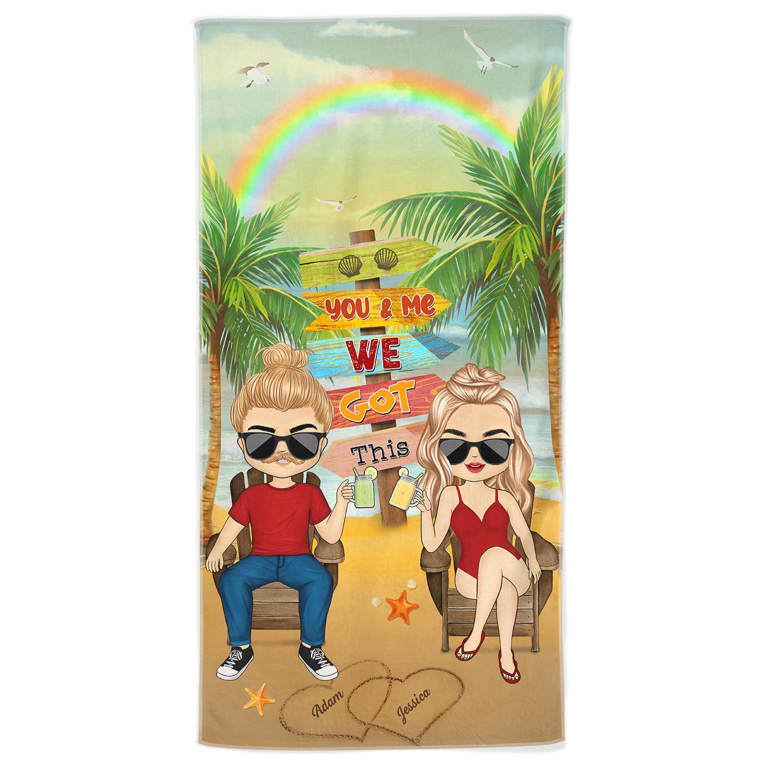 You & Me We Got This Is Our Happy Place Summer Vacation - Birthday, Anniversary Gift For Couples, Wife, Husband, Beach Lovers - Personalized Custom Beach Towel