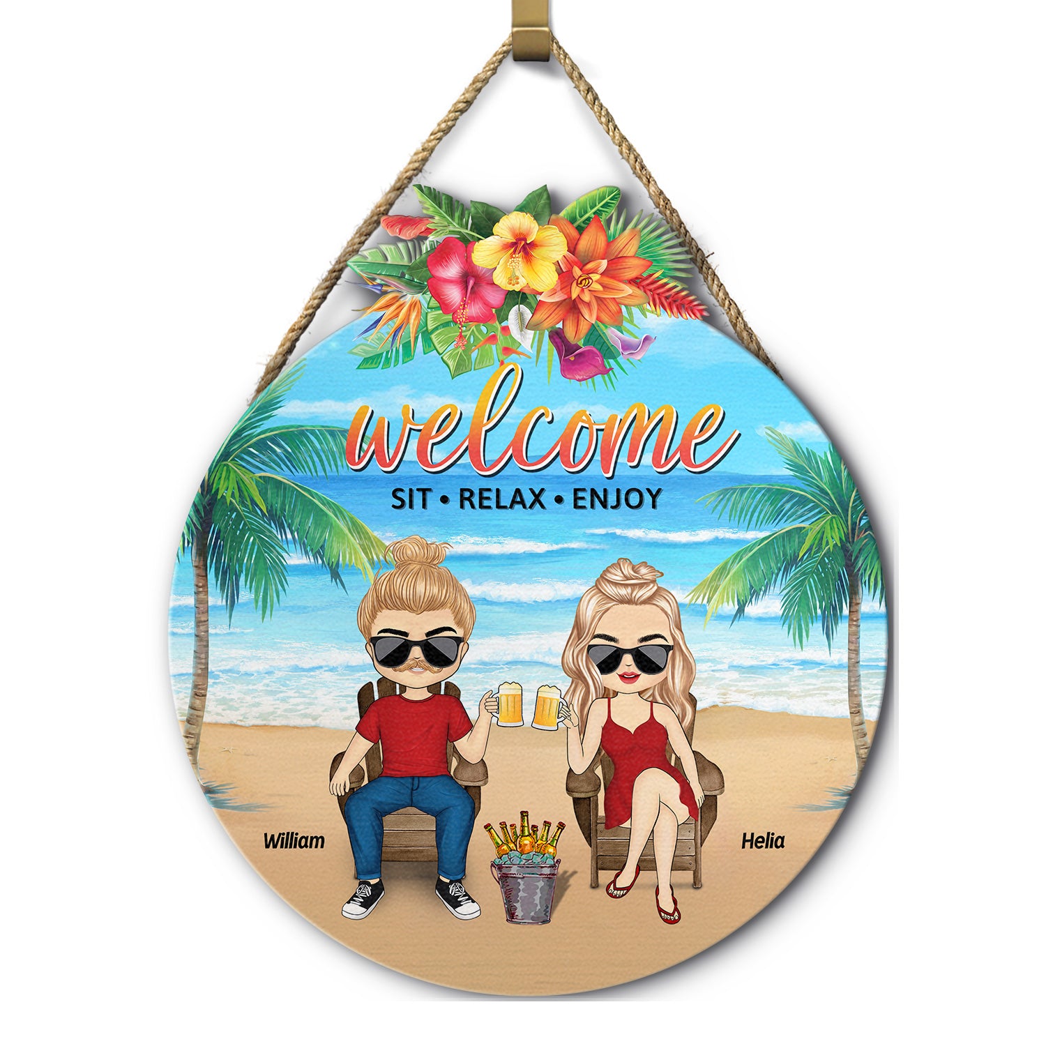 Welcome Sit Relax Enjoy Summer Beach - Birthday, Decor Gift For Wife, Husband, Couple, Family - Personalized Custom Shaped Wood Sign