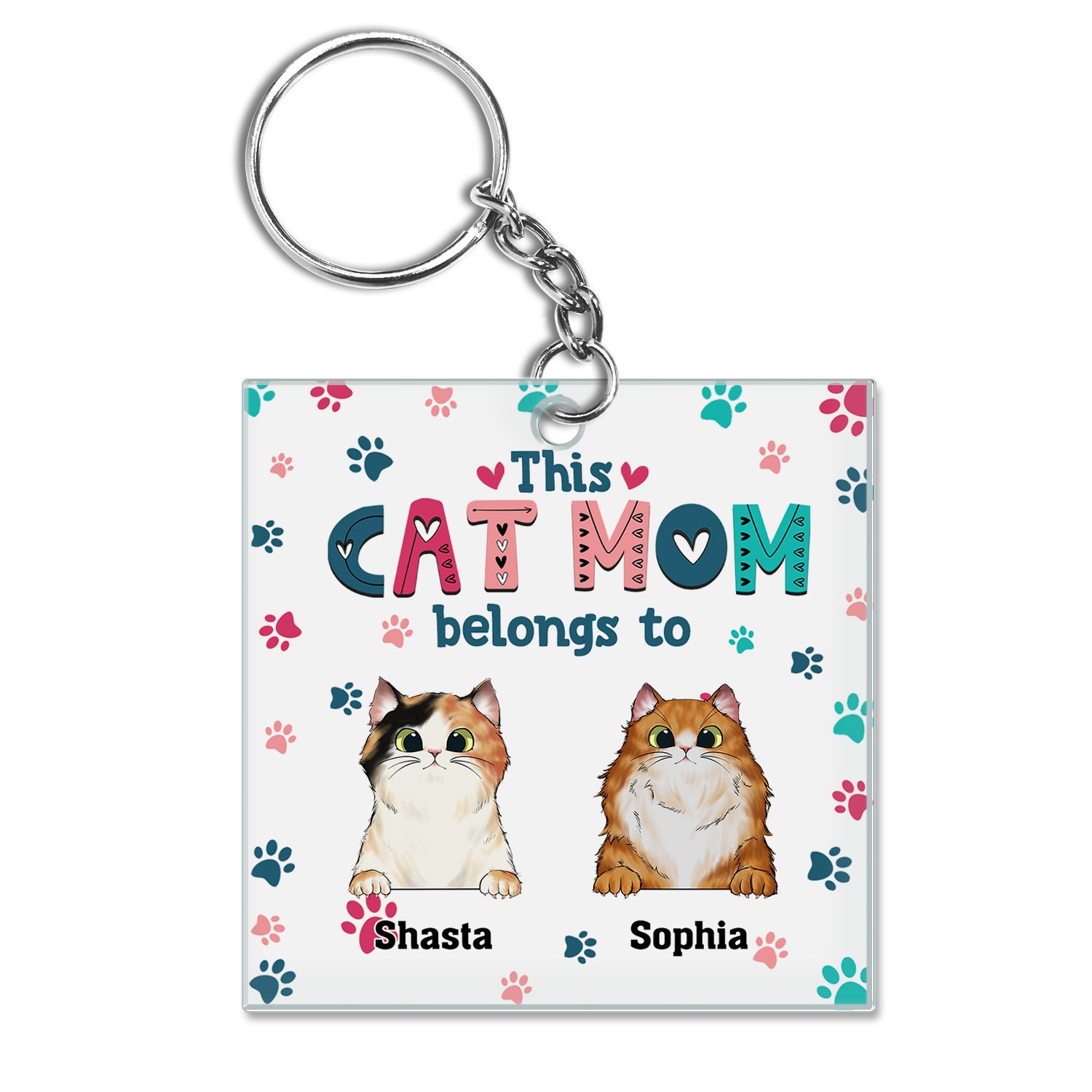 Cat Mom Cat Dad Cute Colorful Paw Prints - Birthday Gift For Pet Lovers - Personalized Custom Acrylic Keychain