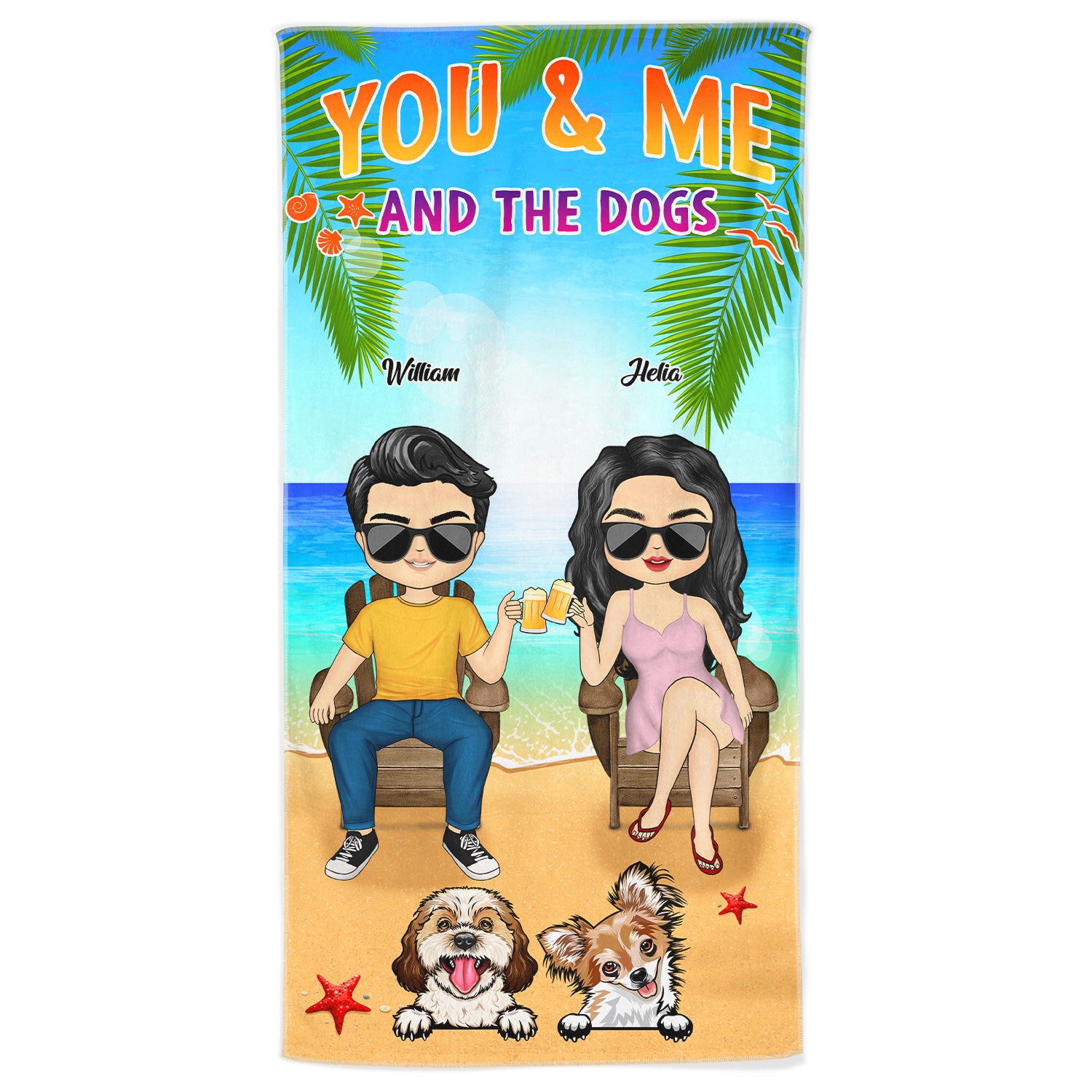 You & Me And The Dogs Beach Husband Wife - Summer Gift For Couples, Dog Lovers - Personalized Beach Towel