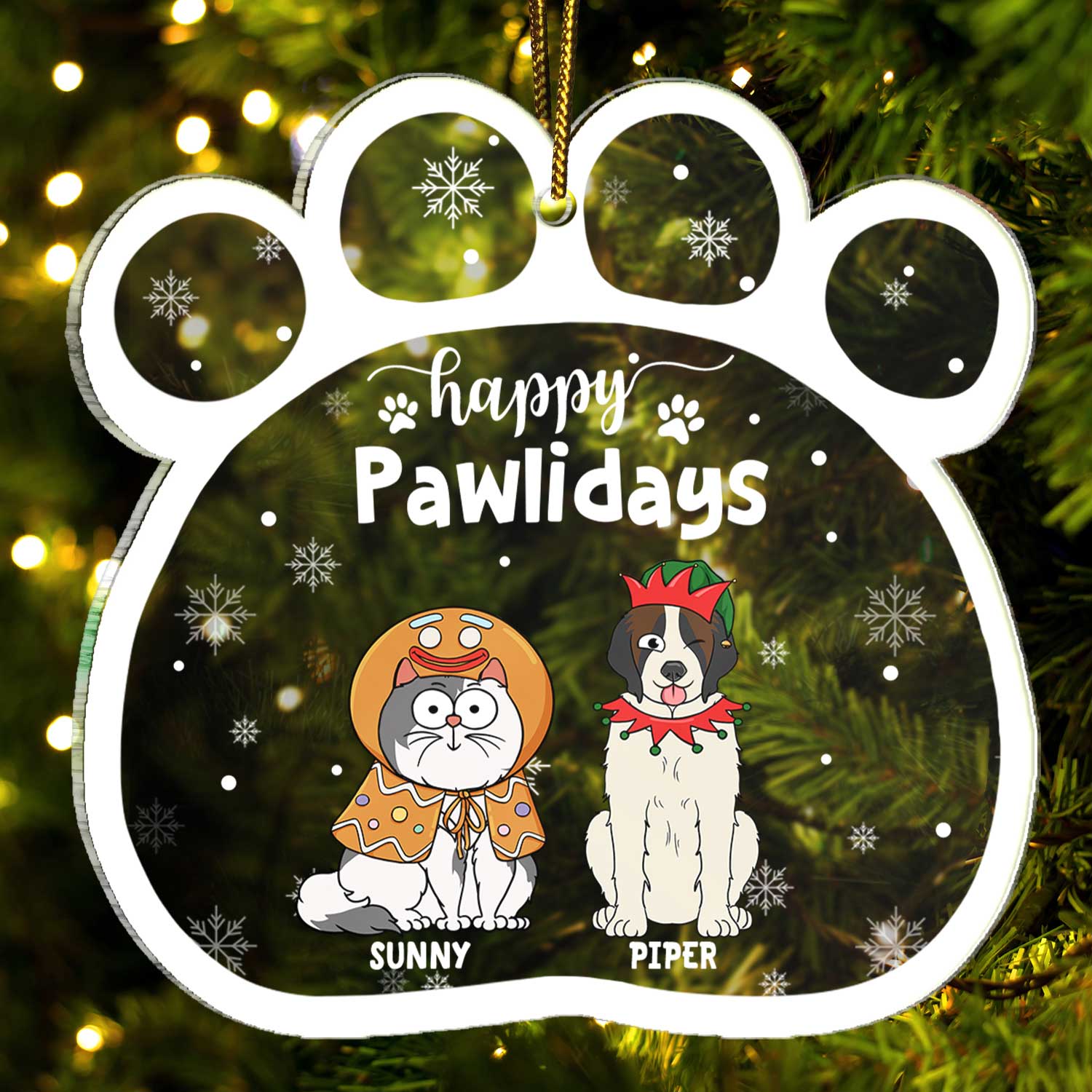 Happy Pawlidays Funny Cartoon Dogs Cats - Christmas Gift For Pet Lovers - Personalized Custom Shaped Acrylic Ornament