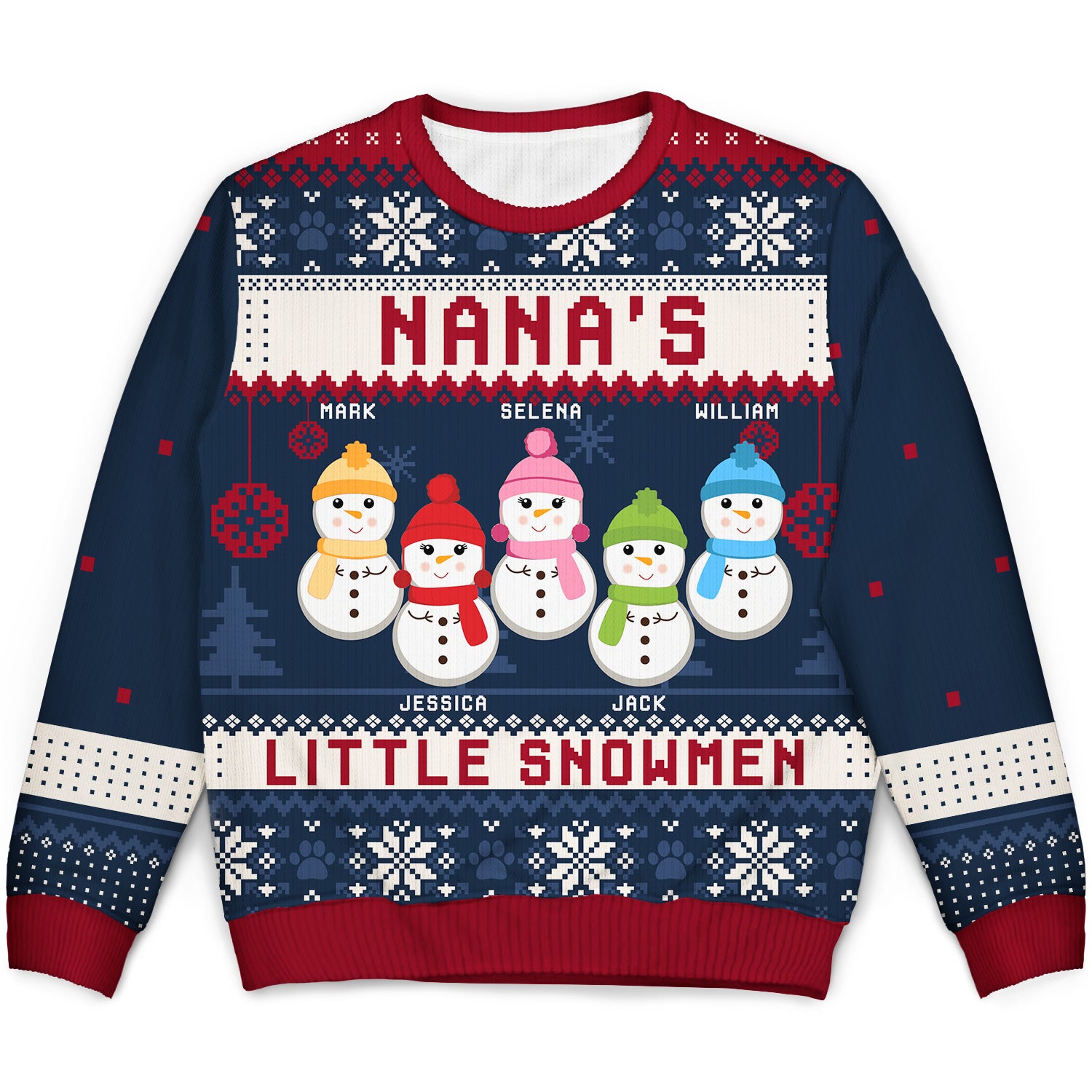 Nana's Little Snowmen Grandkids - Christmas Gift For Grandma, Grandmother, Grandpa, Grandfather - Personalized Unisex Ugly Sweater