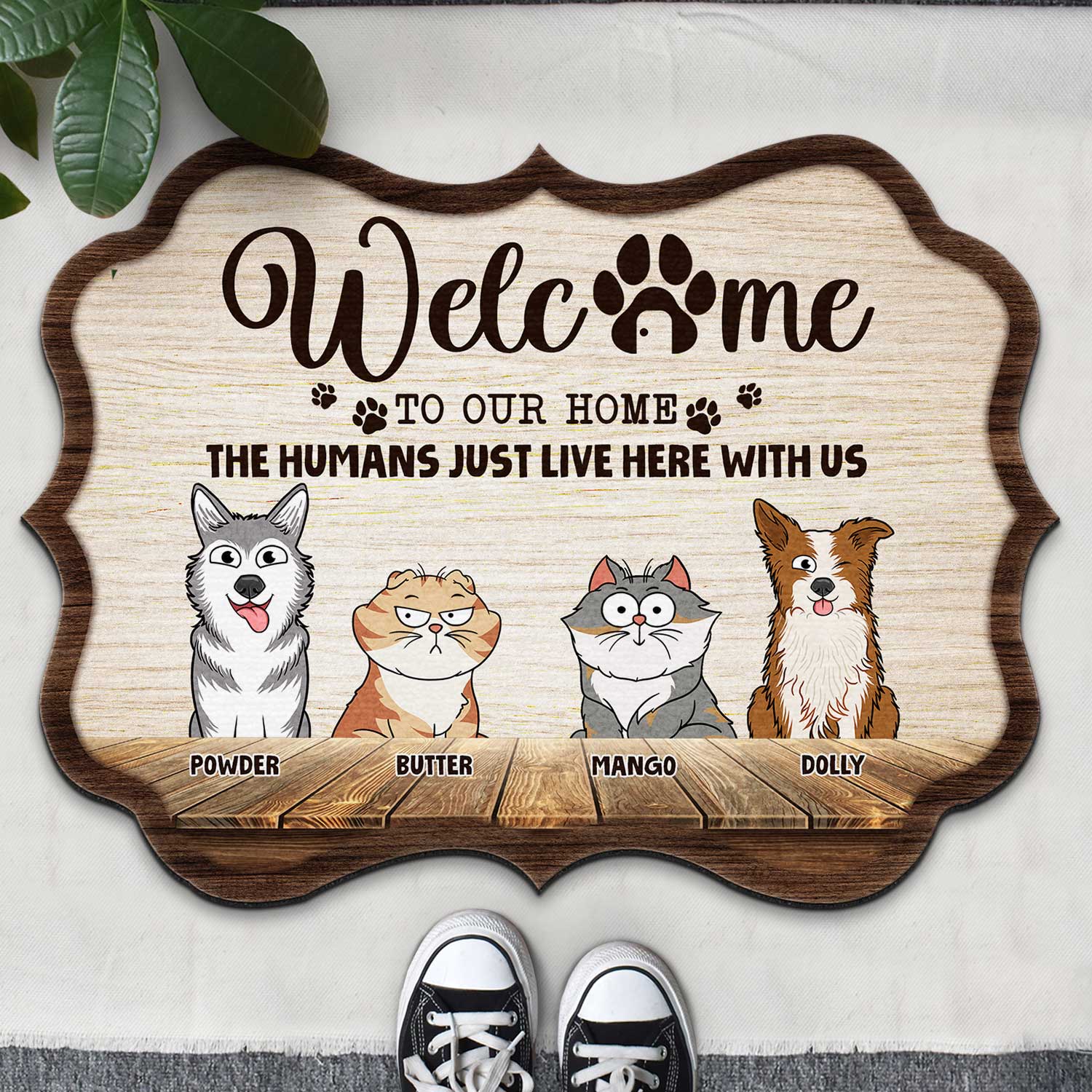 Humans Just Live Here With Us Funny Cartoon Dogs Cats - Gift For Pet Lovers - Personalized Custom Shaped Doormat