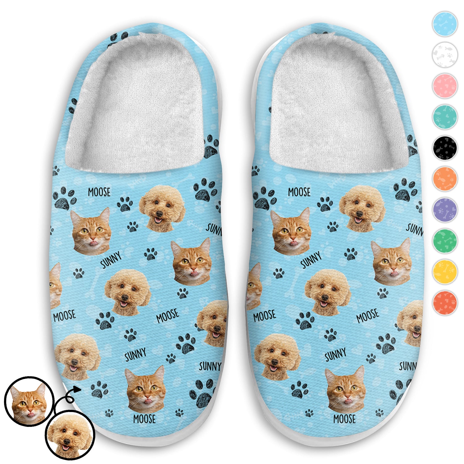 Custom Photo Dog Cat Faces - Gift For Pet Lovers - Personalized Fluffy Slippers